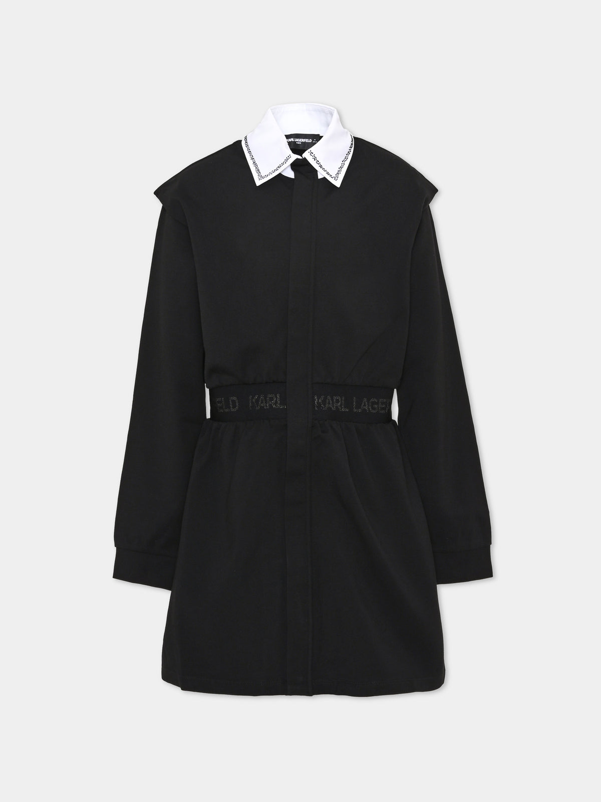 Vestito a manica lunga nero con logo per bambina,Karl Lagerfeld Kids,Z30612 09B
