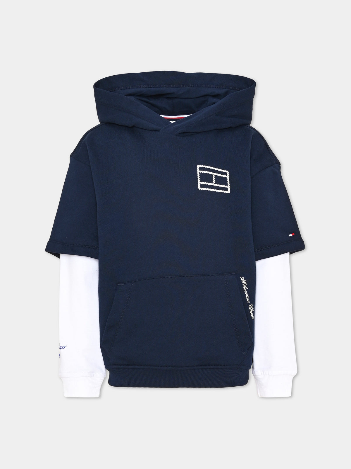 Felpa con cappuccio blu con logo per bambino,Tommy Hilfiger Junior,KB0KB10899 C1G