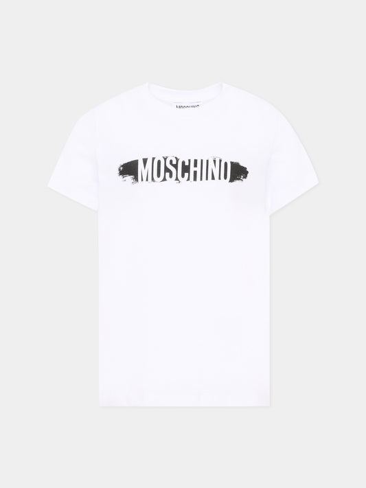 T-shirt a manica corta bianca con logo per bambino,Moschino Kids,H8M058 LAA10 10101