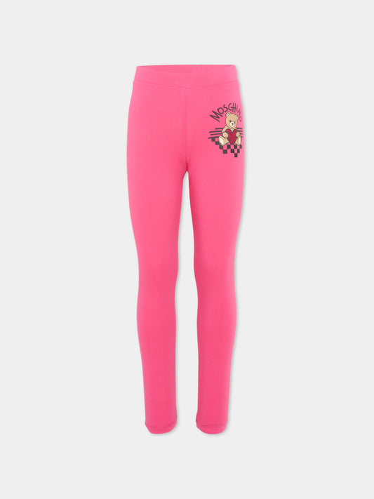 Leggings fucsia per bambina Teddy Bear,Moschino Kids,HHP04X LBA42 51450