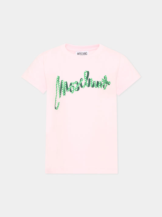 T-shirt a manica corta rosa con logo per bambina,Moschino Kids,HKM06K LBA11 51121