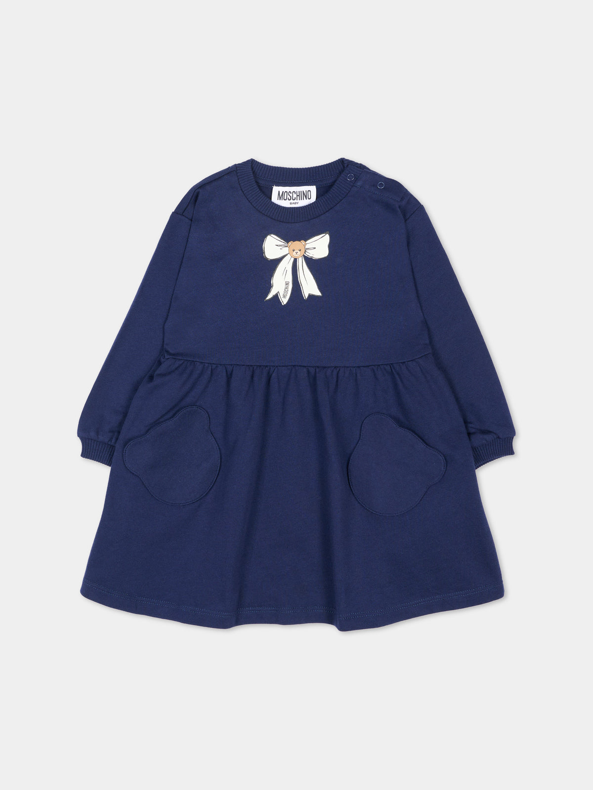 Vestito a manica lunga blu con stampa per neonata,Moschino Kids,MAV0CU LCA40 40016