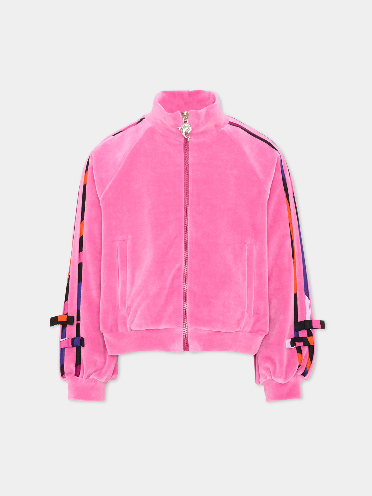 Felpa con zip fucsia per bambina in ciniglia,Emilio Pucci Junior,PZ4A60 Z4007 543