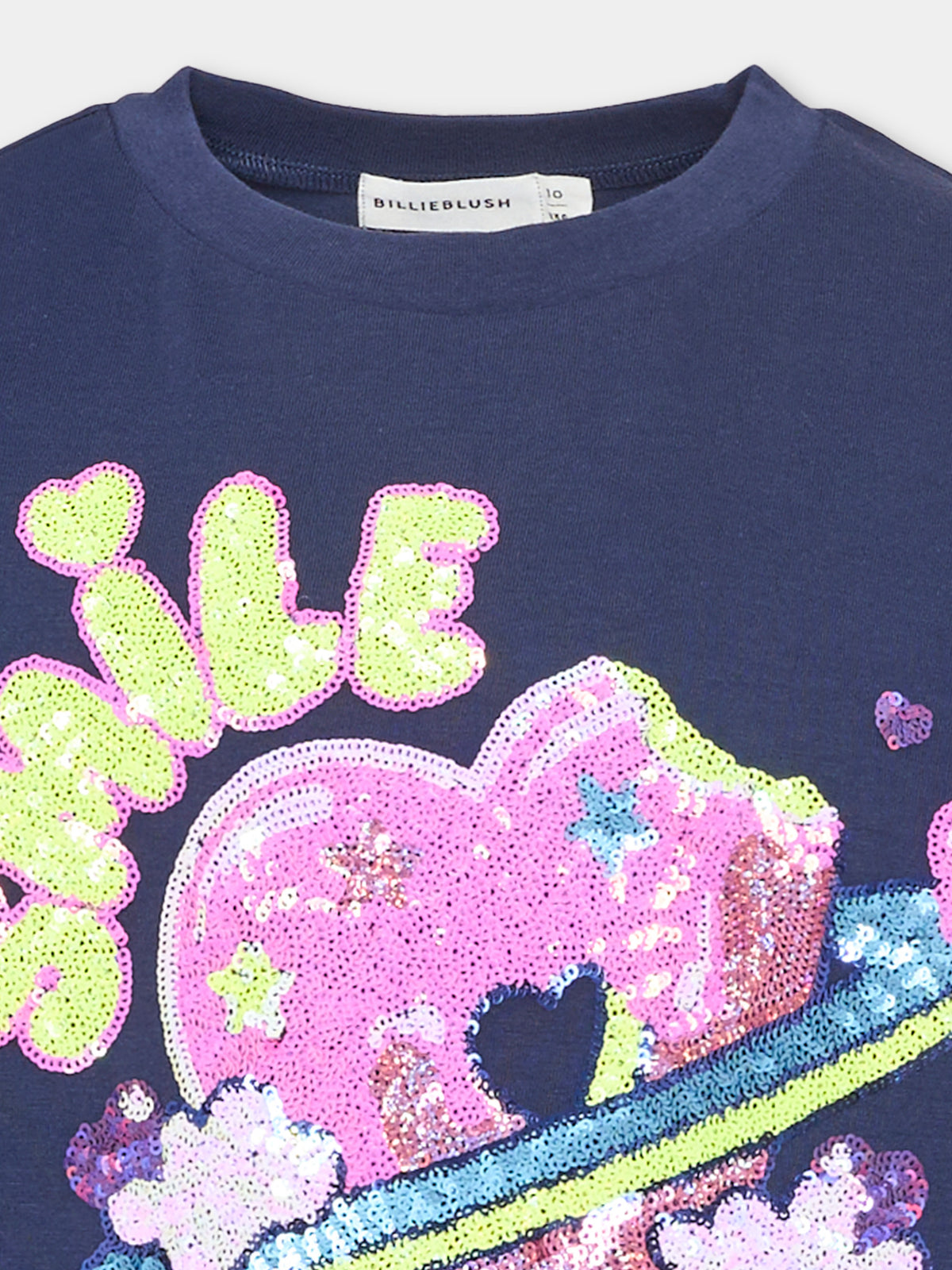 T-shirt blu per bambina con paillettes,Billieblush,U22372 85T