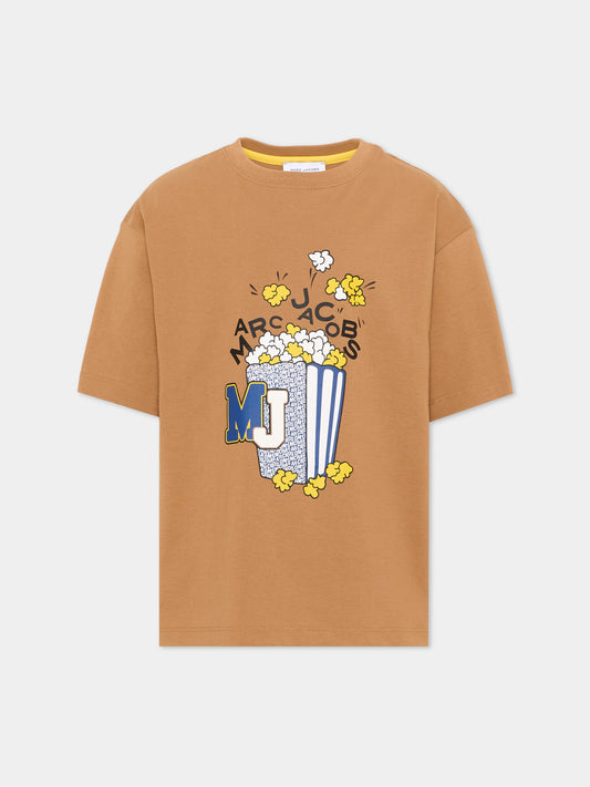 T-shirt beige per bambino con stampa popcorn,Marc Jacobs,W61031 213
