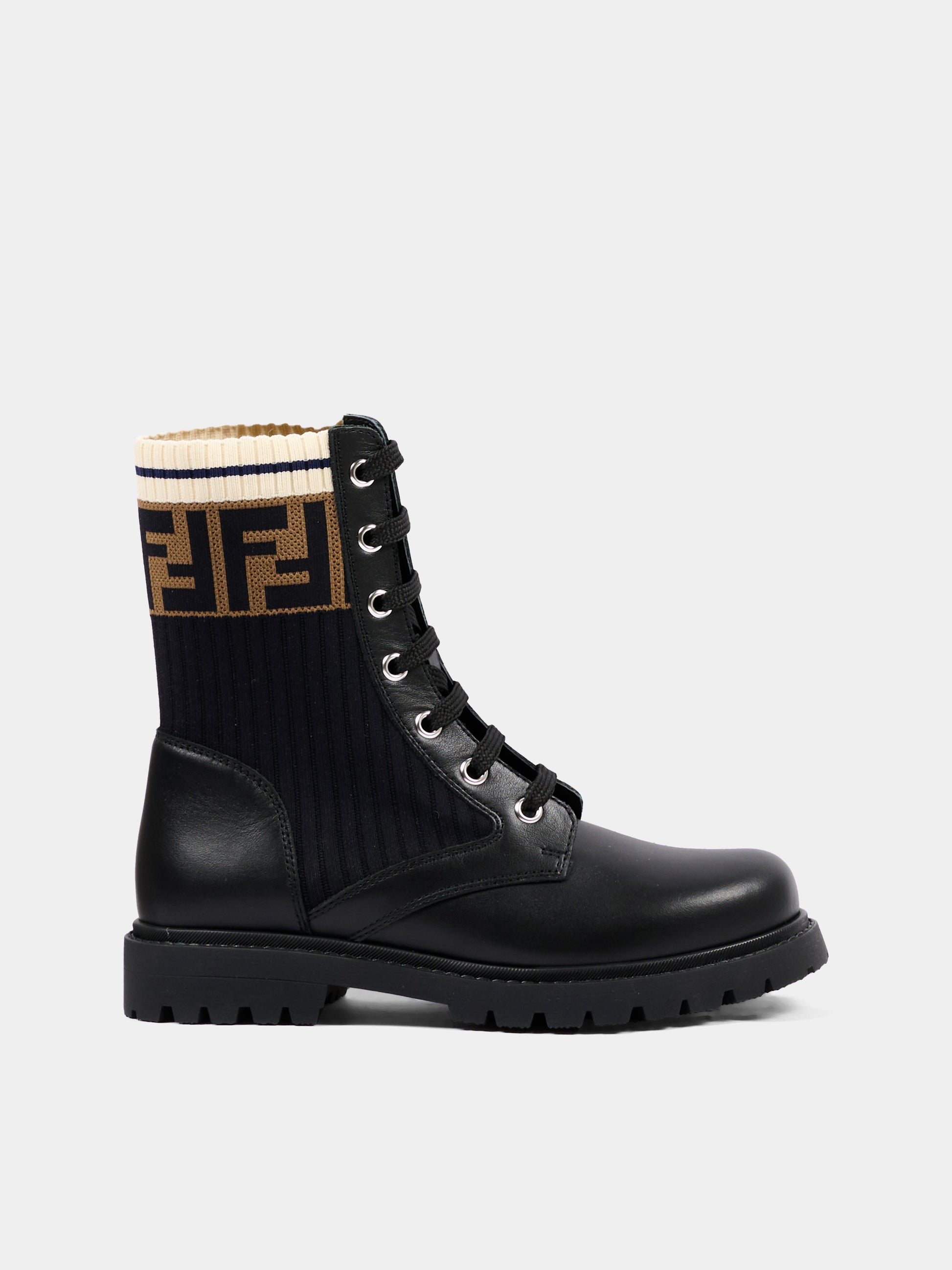 Stivaletti neri per bambini con logo FF,Fendi Kids,JMR329 A8CU F17SD