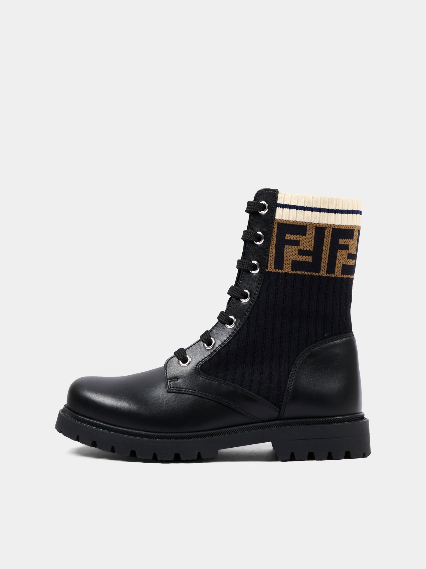 Stivaletti neri per bambini con logo FF,Fendi Kids,JMR329 A8CU F17SD