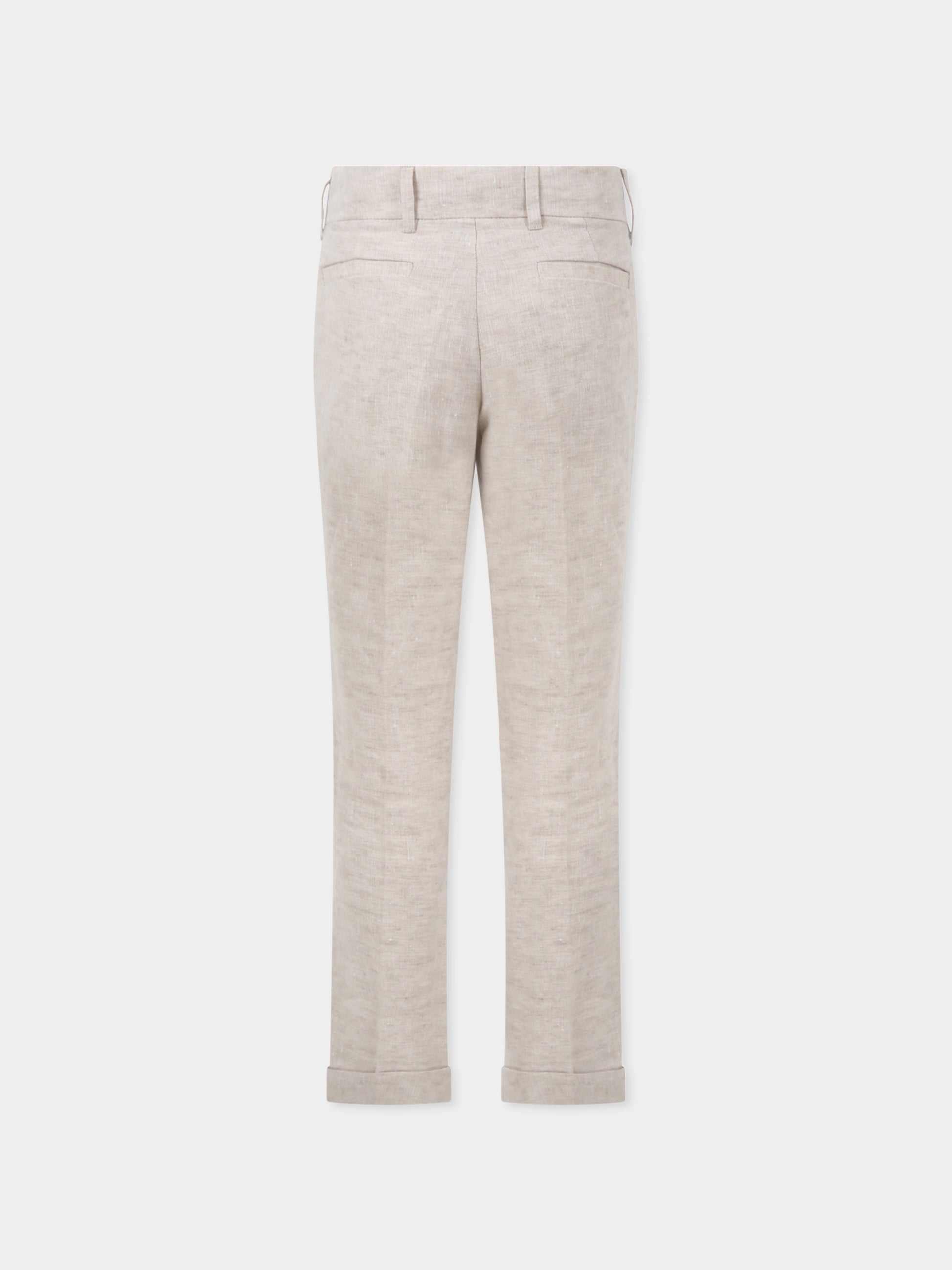 Pantaloni beige in lino per bambino,Fay Kids,5M6140 MC650