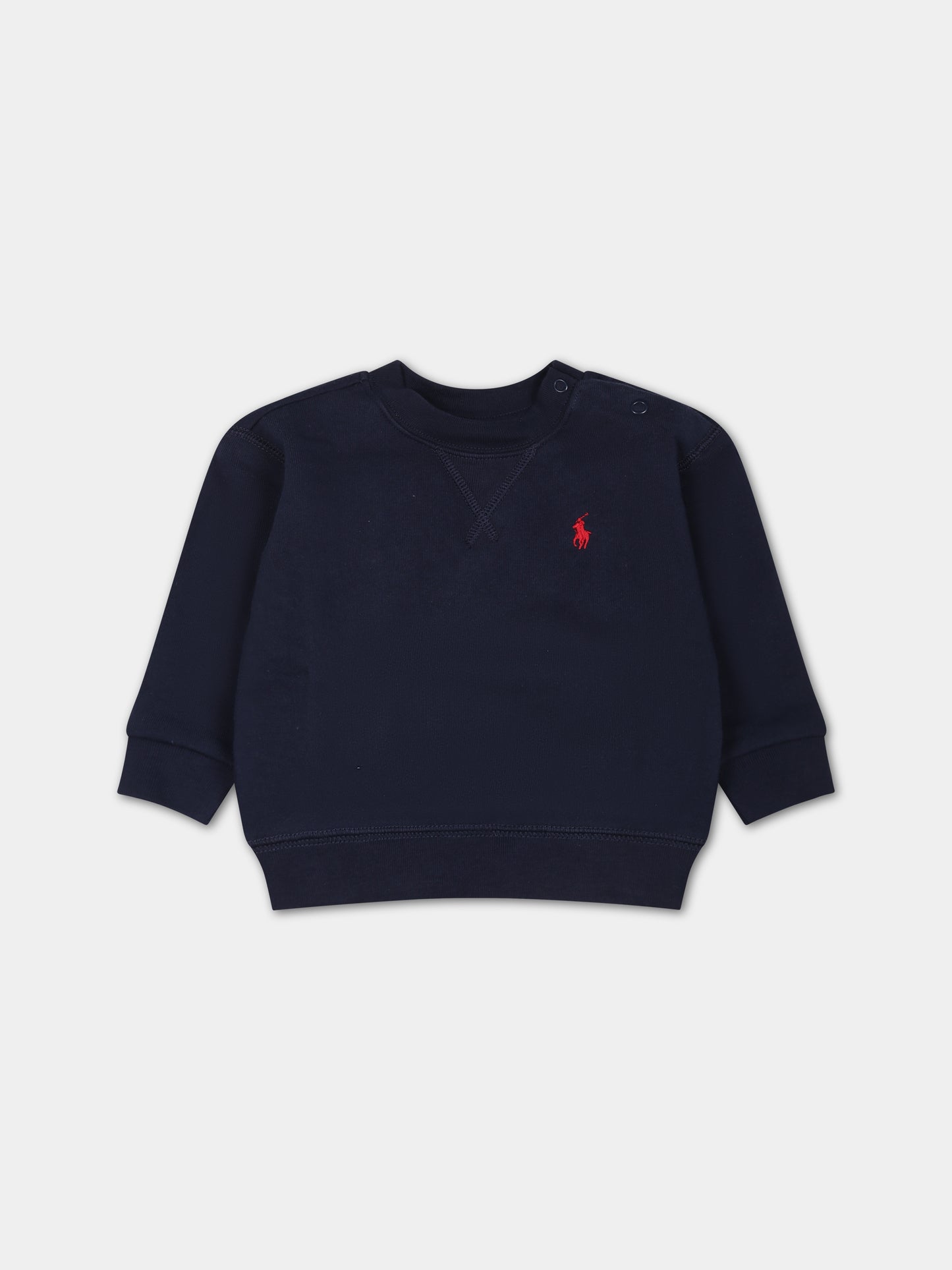 Felpa blu per neonato con cavallino,Ralph Lauren Kids,772102002-B