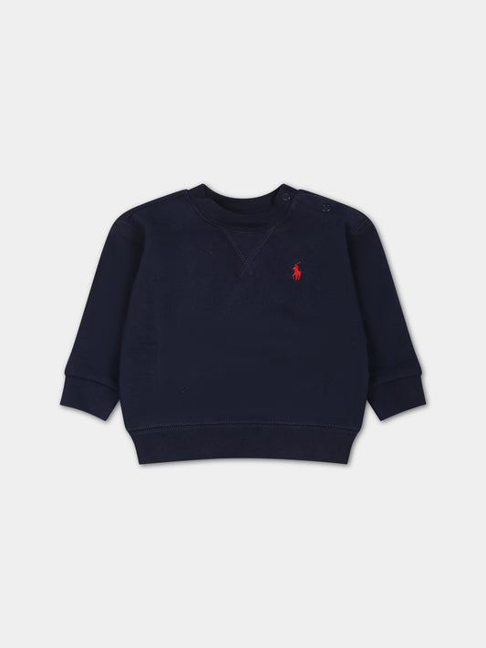 Felpa blu per neonato con cavallino,Ralph Lauren Kids,772102002-B