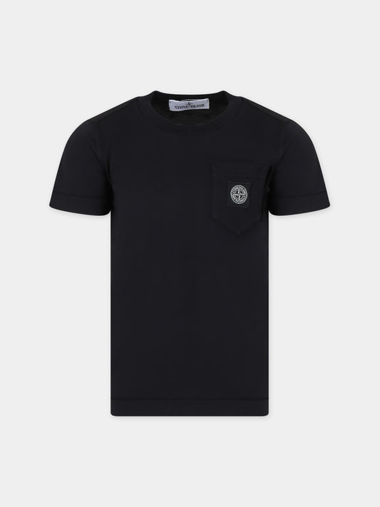 T-shirt nera per bambino con logo,Stone Island Junior,741620347.V0029