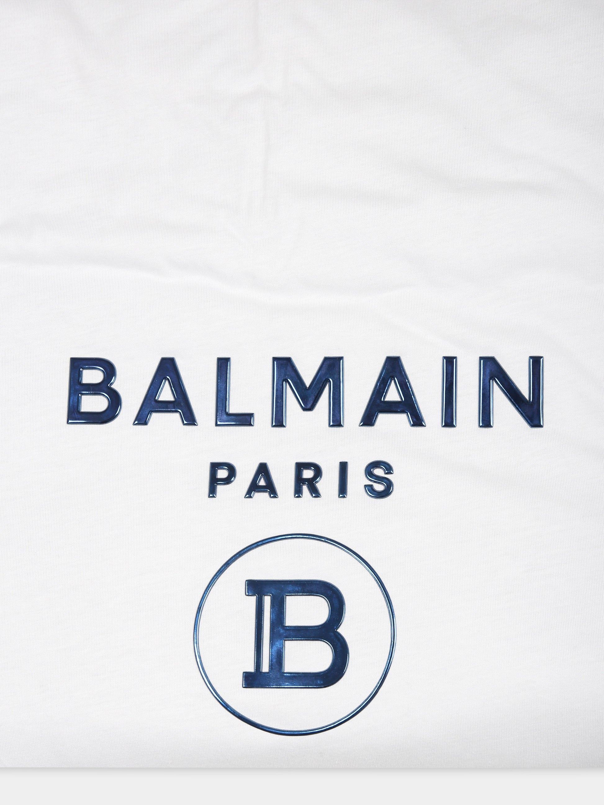 Coperta bianca per neonato con doppio logo blu,Balmain Kids,6Q0A10 Z0057 100AZ