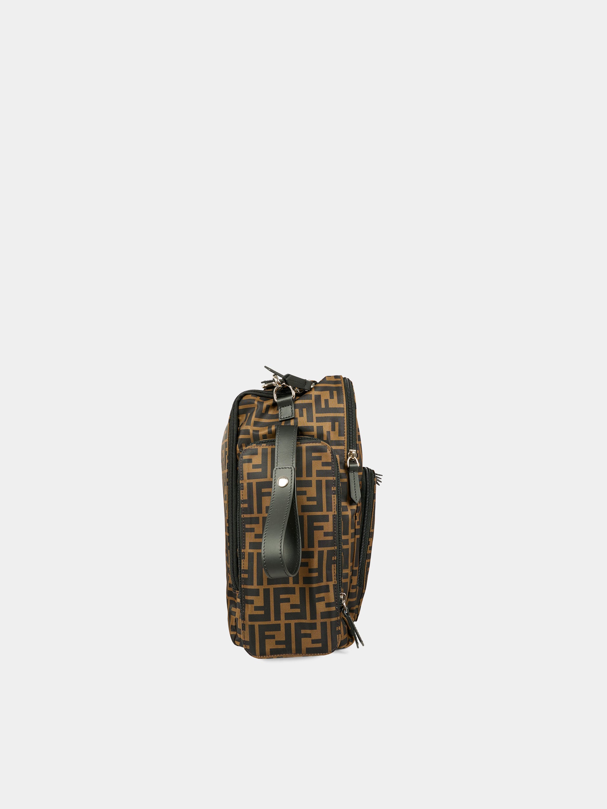 Borsa mamma marrone per neonati con doppia FF,Fendi Kids,7VB013 AFV5 F14TW