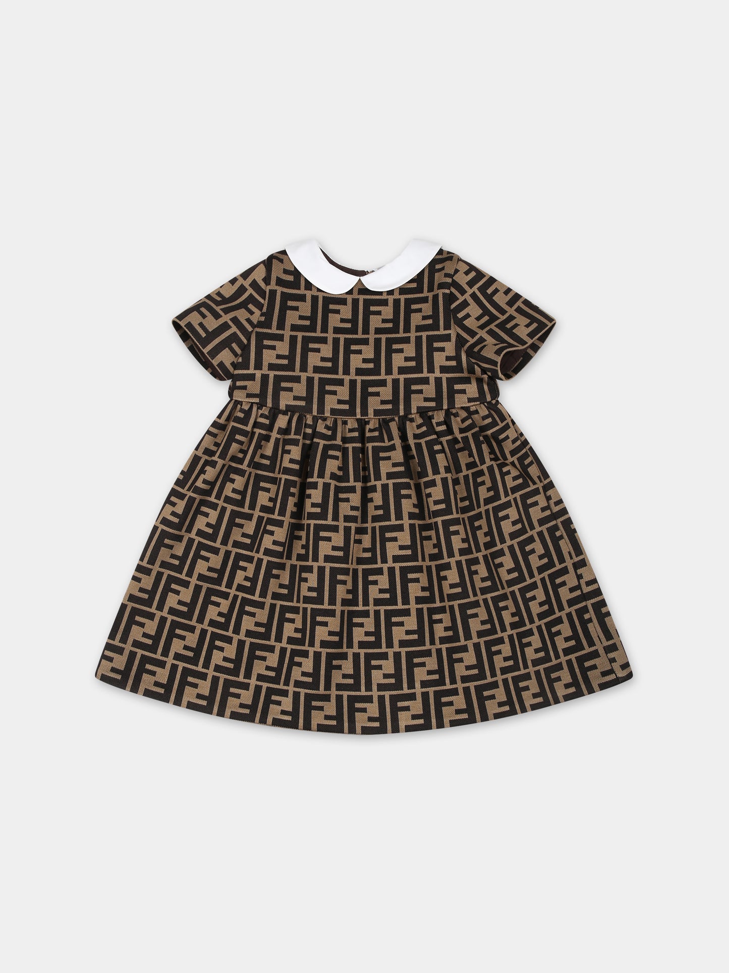 Vestito marrone per neonata con doppia FF,Fendi Kids,BFB340 A6A6 F0E0X