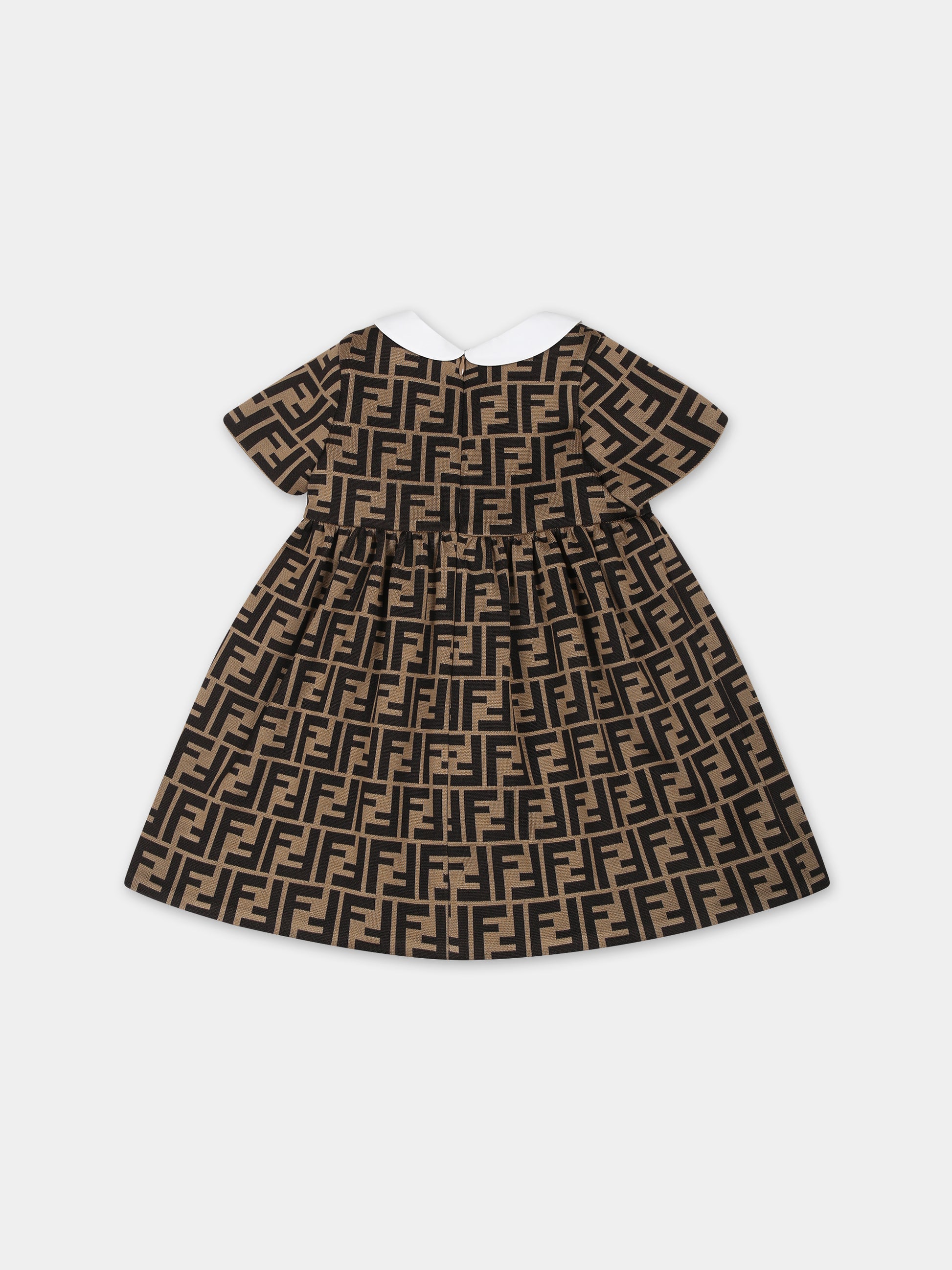 Vestito marrone per neonata con doppia FF,Fendi Kids,BFB340 A6A6 F0E0X