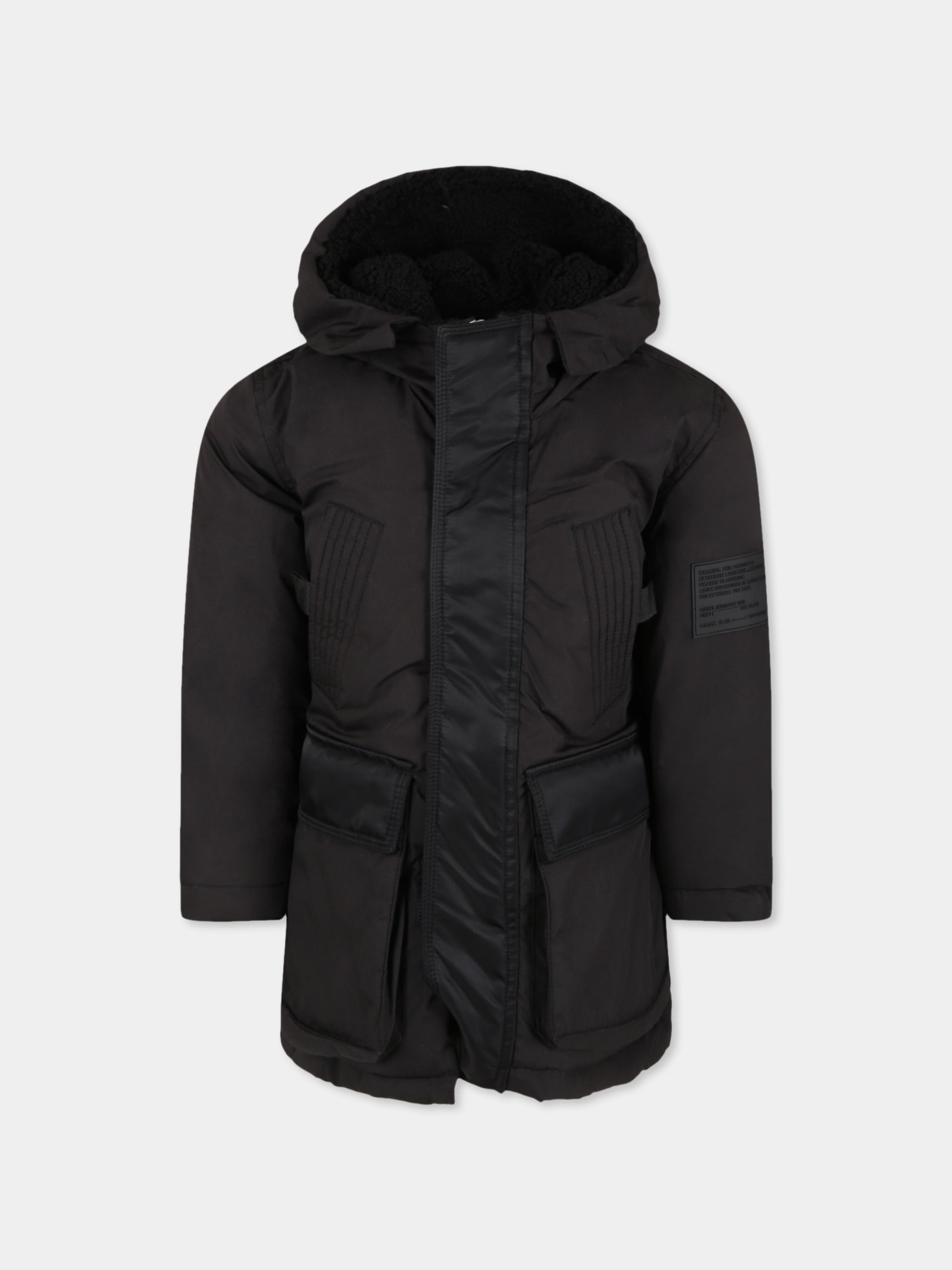 Piumino nero per bambino con patch,Diesel,00J4XL KXB43 K900