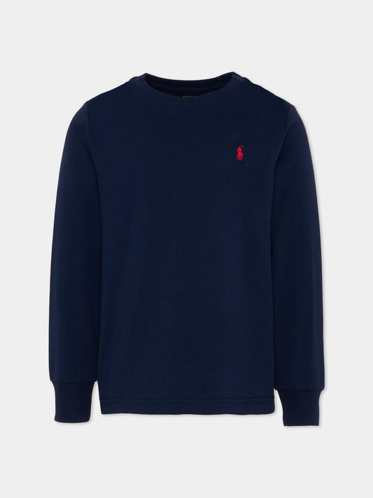 T-shirt bleu pour garçon avec poney rouge