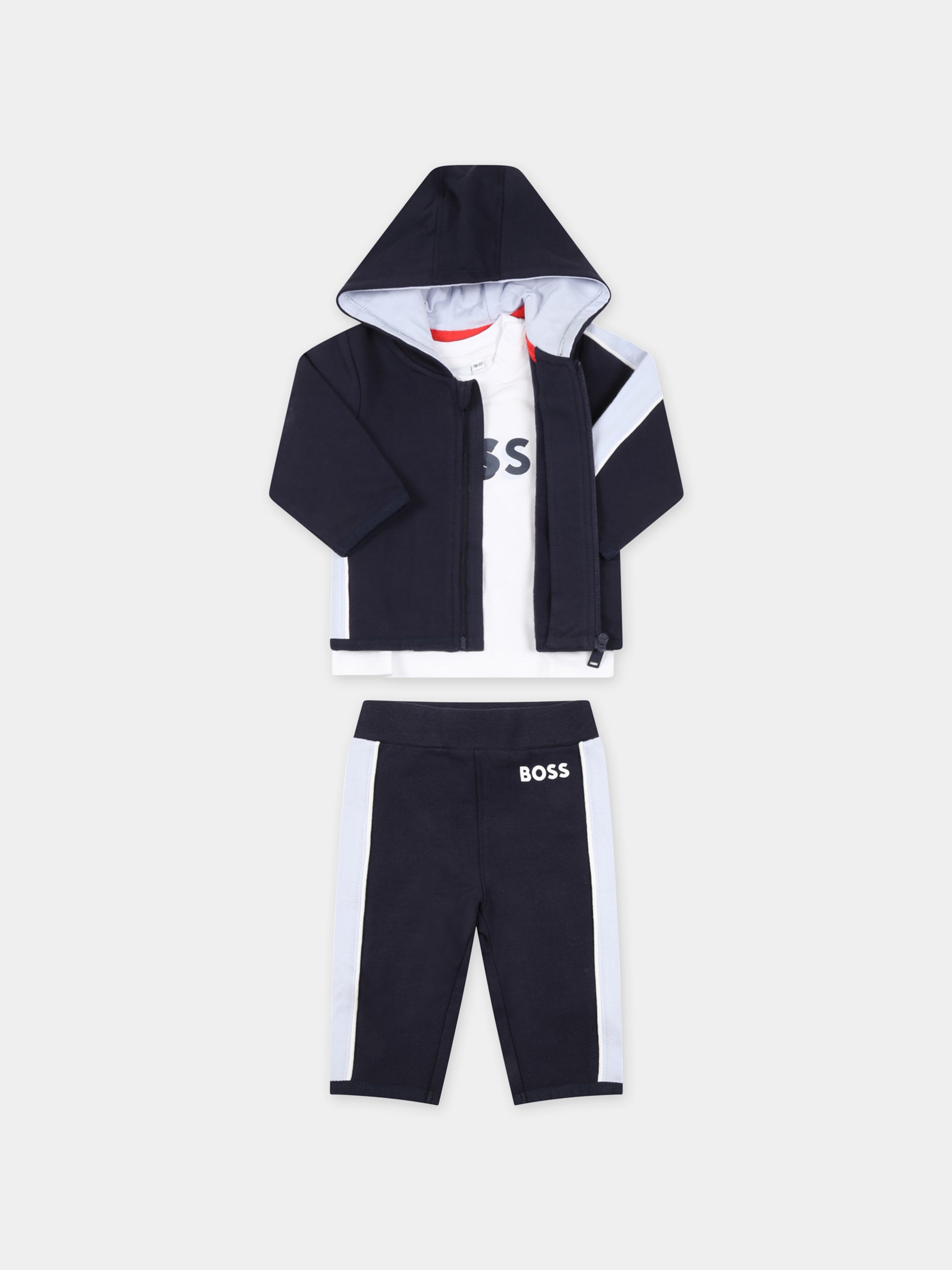 Tuta blu per neonato con logo,Hugo Boss,J98369 849