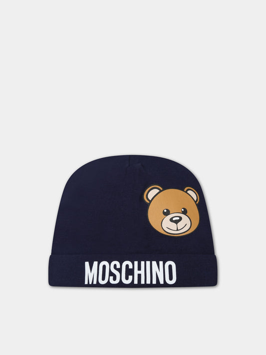 Cappello blu per neonati con teddy bear,Moschino Kids,MUX047 LDA14 40016