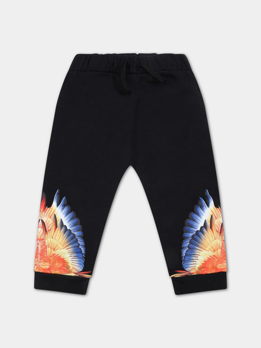 Pantalone nero per neonato con ali,Marcelo Burlon Kids,CBXD001F22FLE0021020