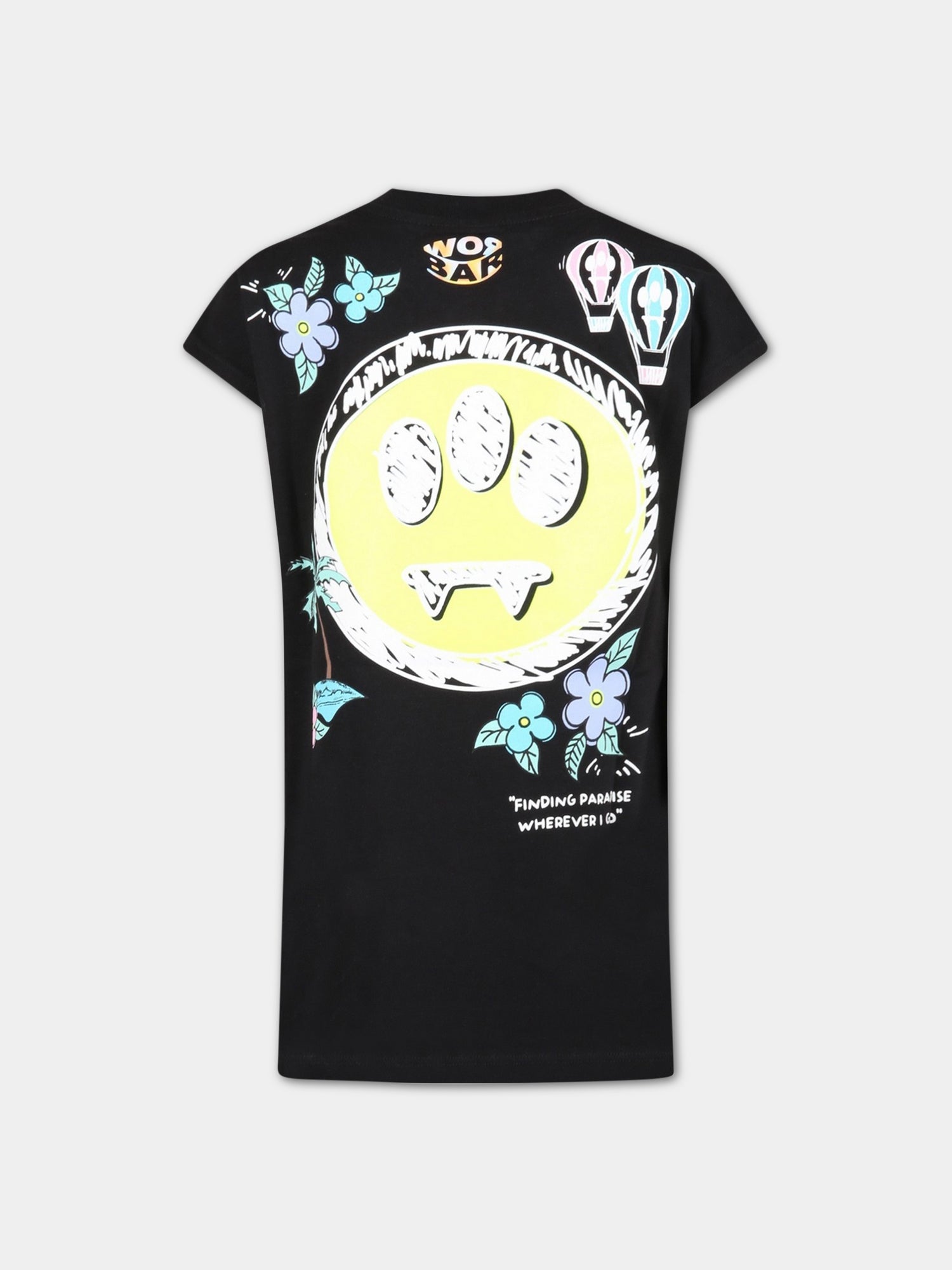 Vestito nero per bambina con fiori e smile,Barrow,033056 110