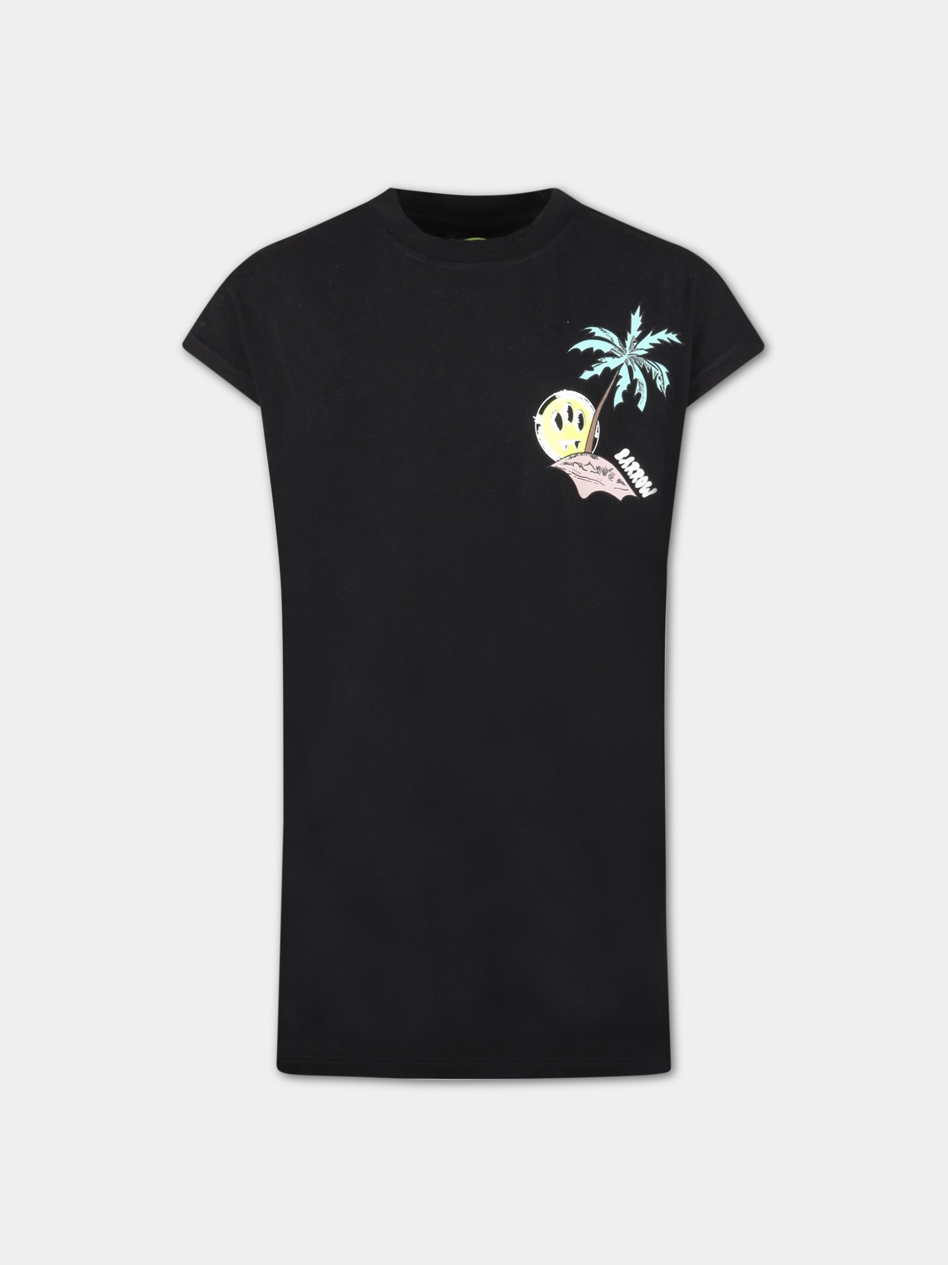 Vestito nero per bambina con fiori e smile,Barrow,033056 110