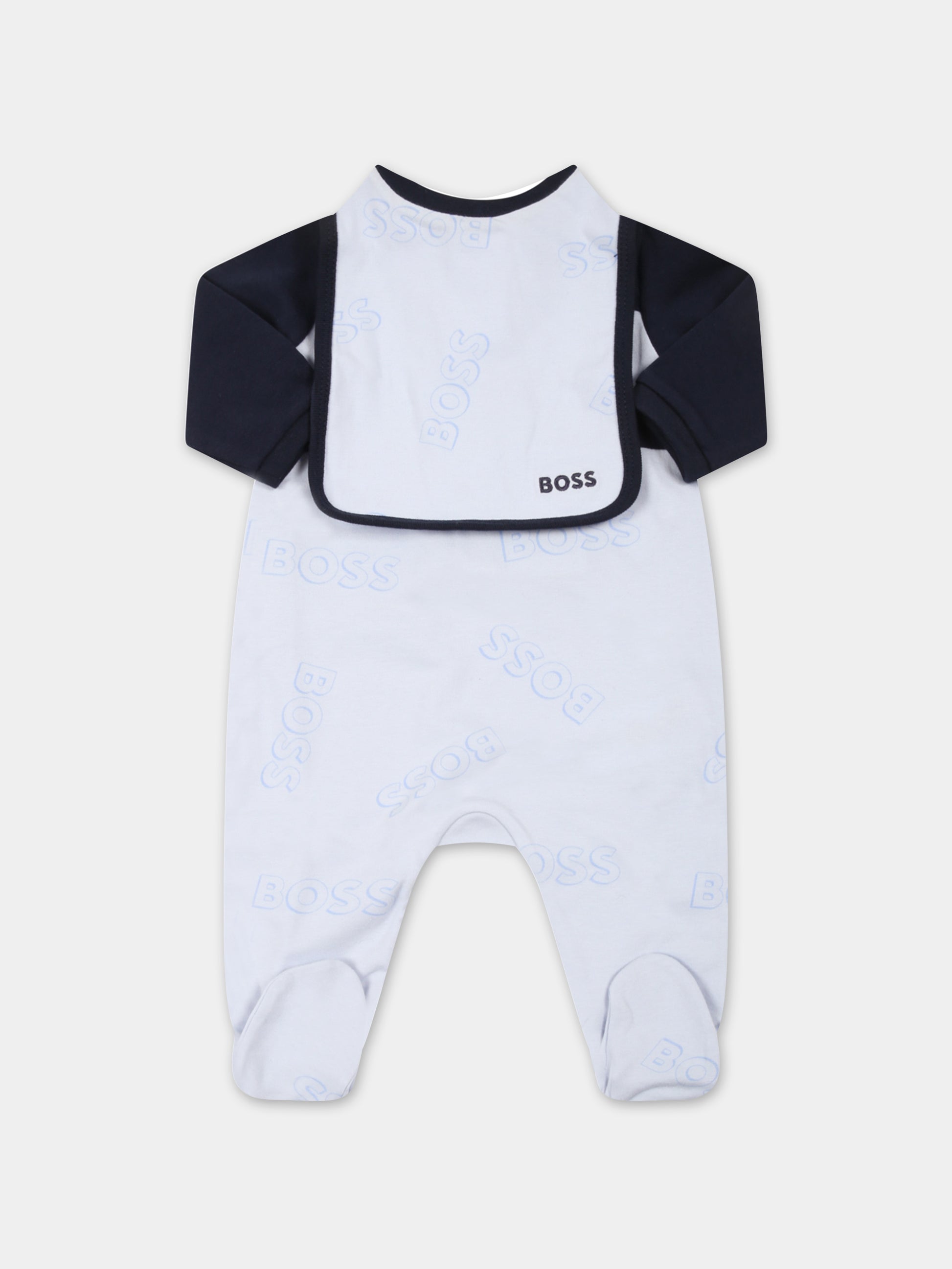 Set celeste per neonato con loghi,Hugo Boss,J98374 771