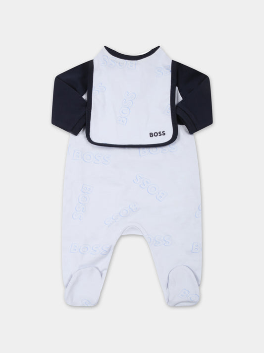 Set celeste per neonato con loghi,Hugo Boss,J98374 771