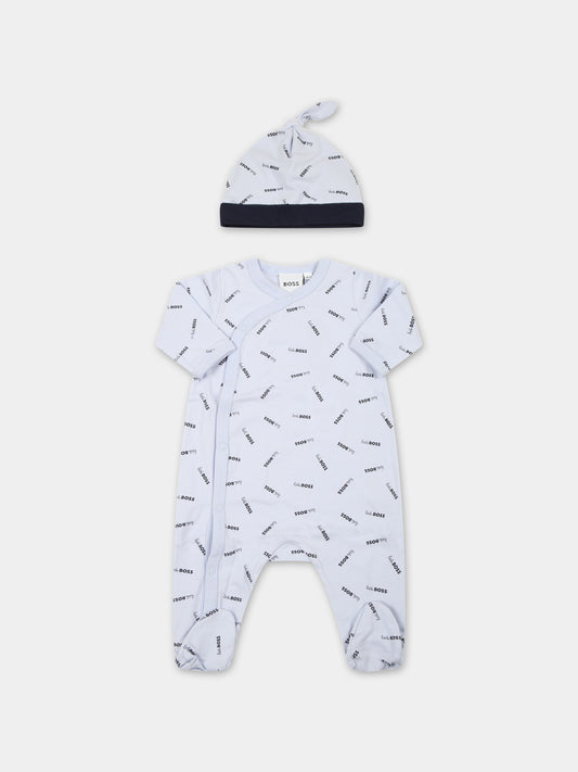 Set celeste per neonato con loghi,Hugo Boss,J98377 771