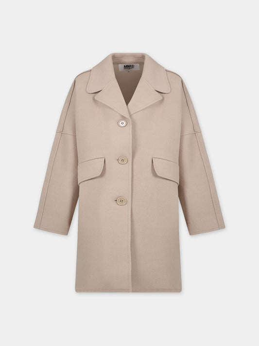 Cappotto beige per bambina con logo,Mm6 Maison Margiela,M60461 MM00X MM6J64U M6704
