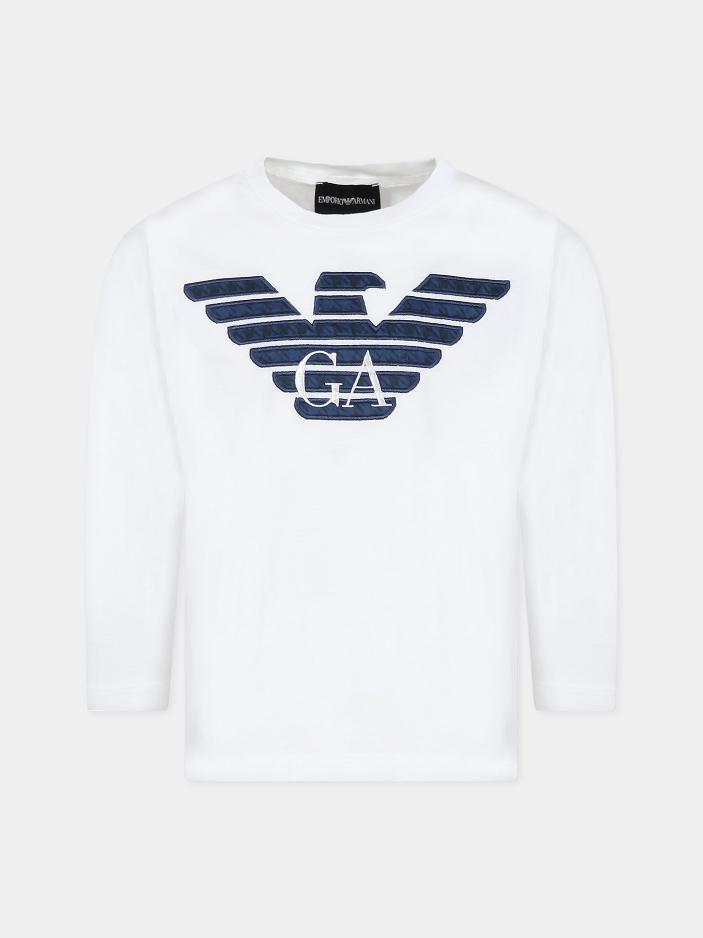 T-shirt bianca per bambino con aquilotto e logo,Armani Junior,6R4TJ3 1JPZZ 0121