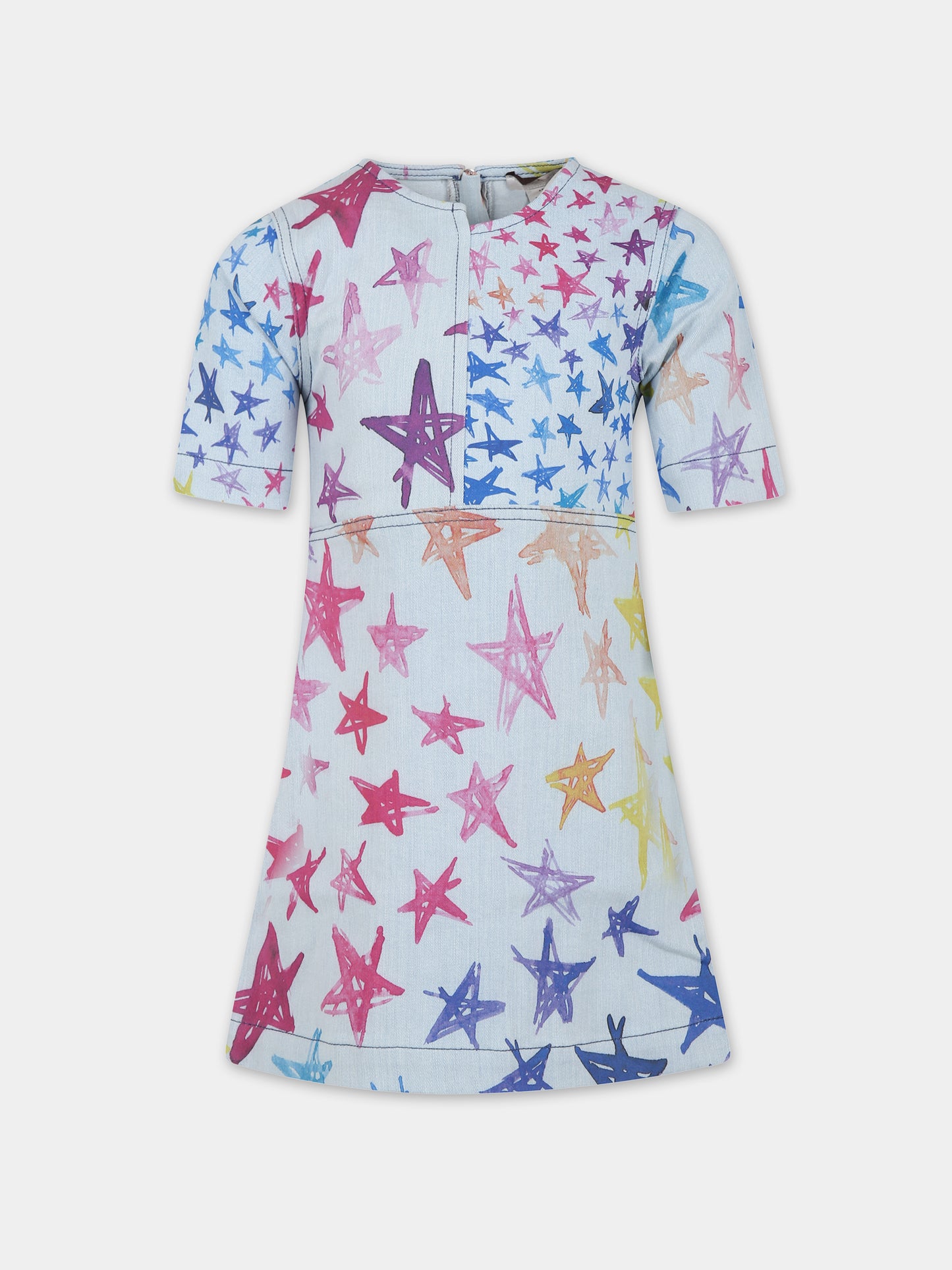 Vestito celeste per bambina con stampa stelle,Stella Mccartney Kids,TT1F51 Z1341 999MC