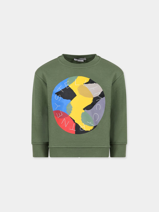Felpa verde per bambino con stampa multicolor,Stella Mccartney Kids,TT4P40 Z0409 722
