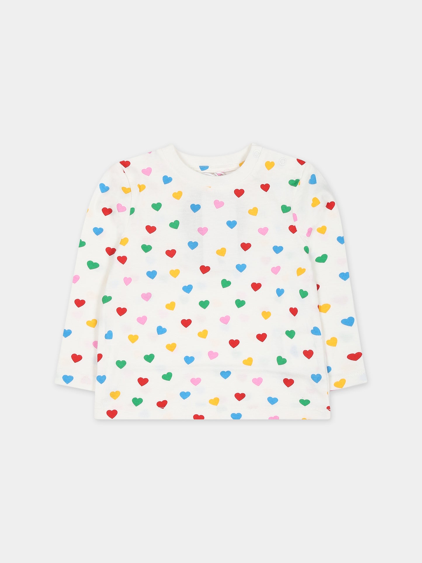 T-shirt bianca per neonata con stampa cuori,Stella Mccartney Kids,TT8000 Z1344 101MC