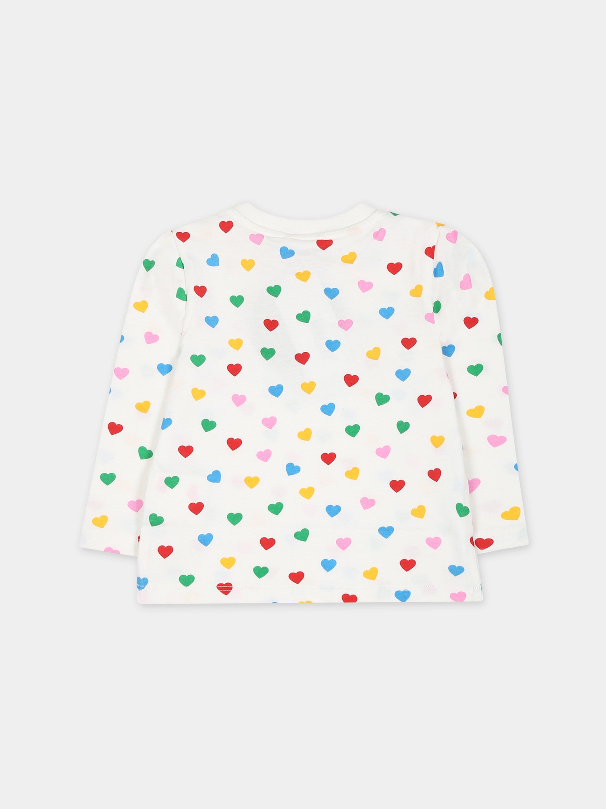 T-shirt bianca per neonata con stampa cuori,Stella Mccartney Kids,TT8000 Z1344 101MC