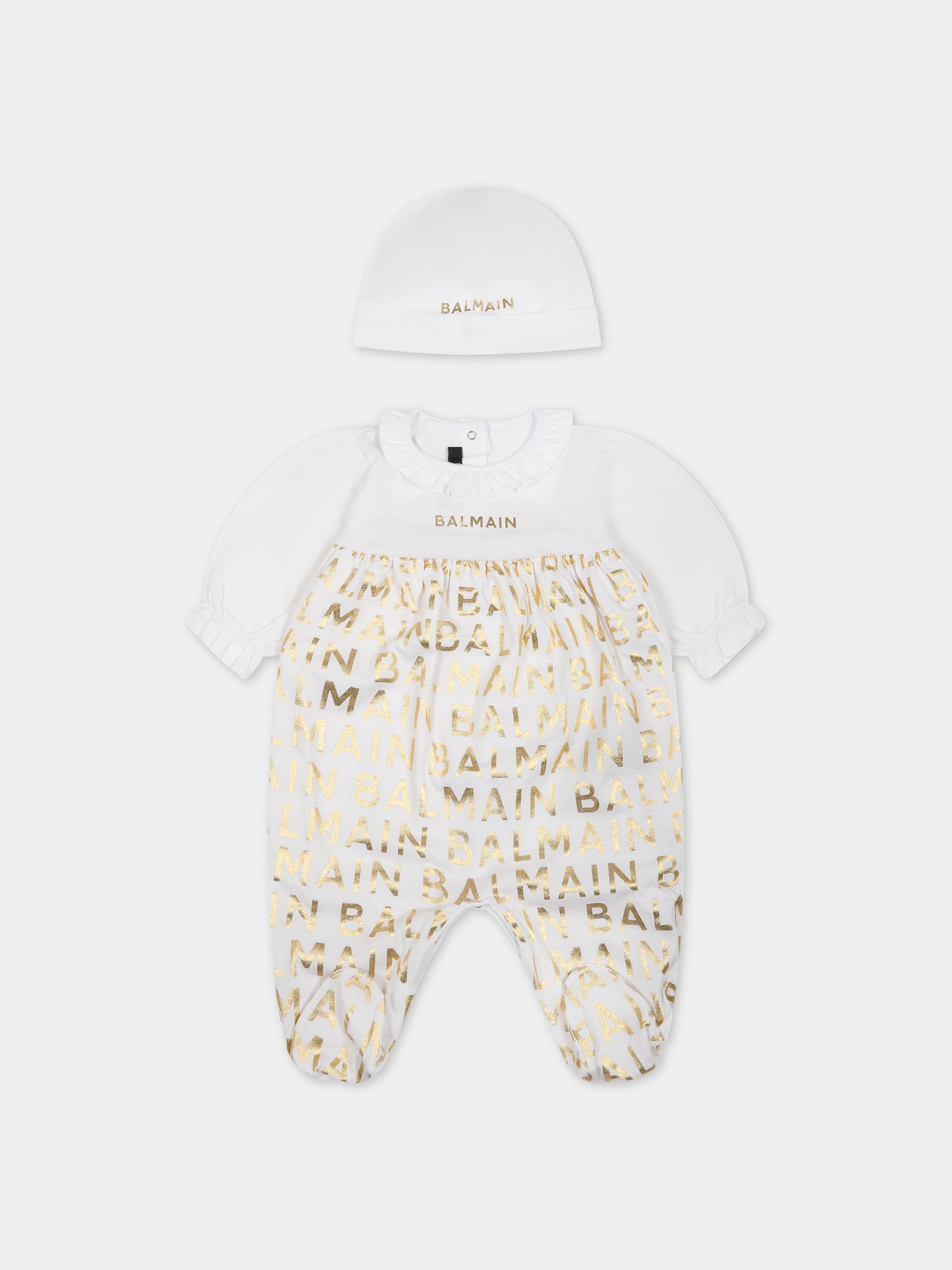Set bianco per neonata con logo,Balmain Kids,BTB010 Z1523 100OR