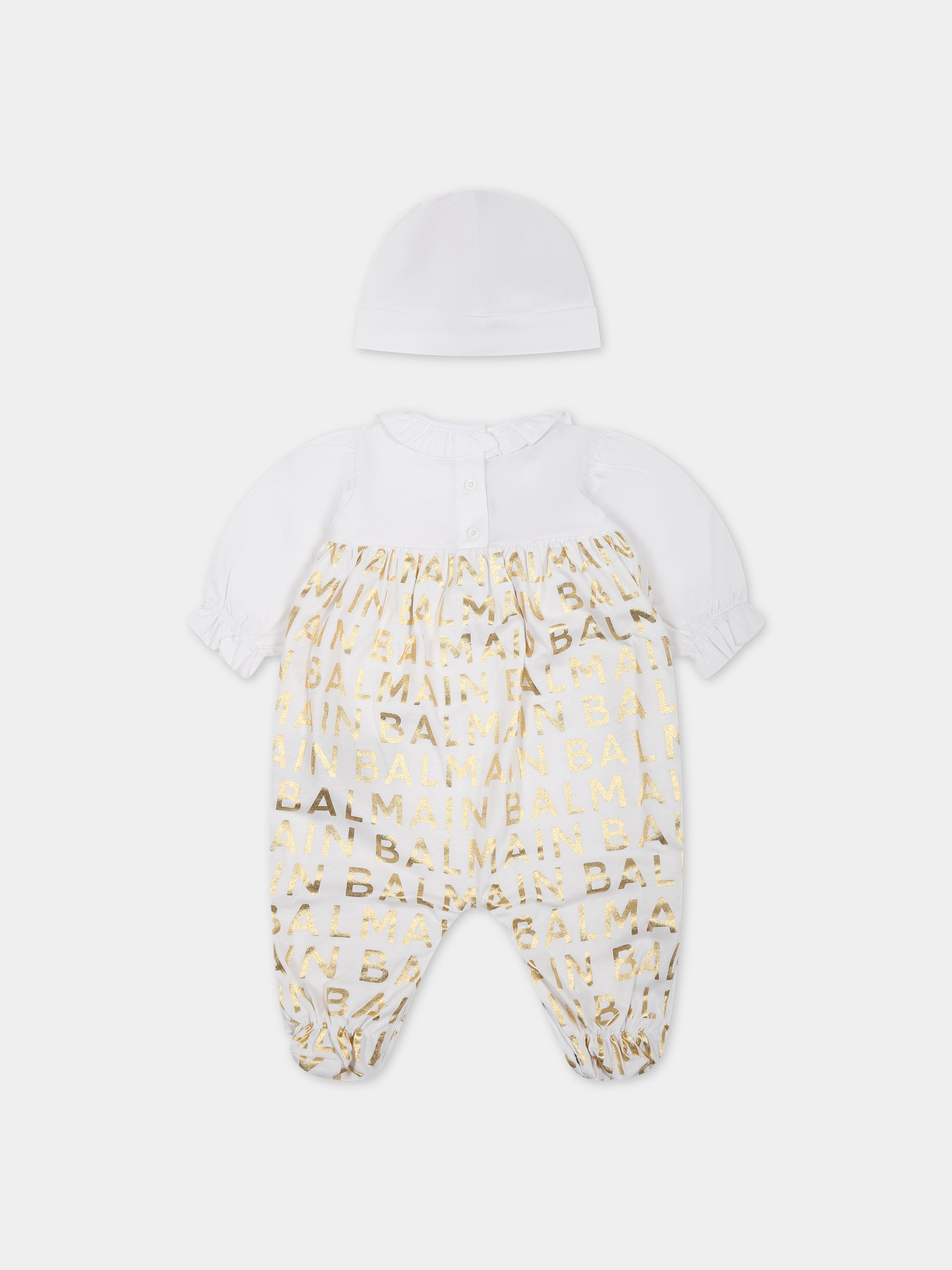 Set bianco per neonata con logo,Balmain Kids,BTB010 Z1523 100OR