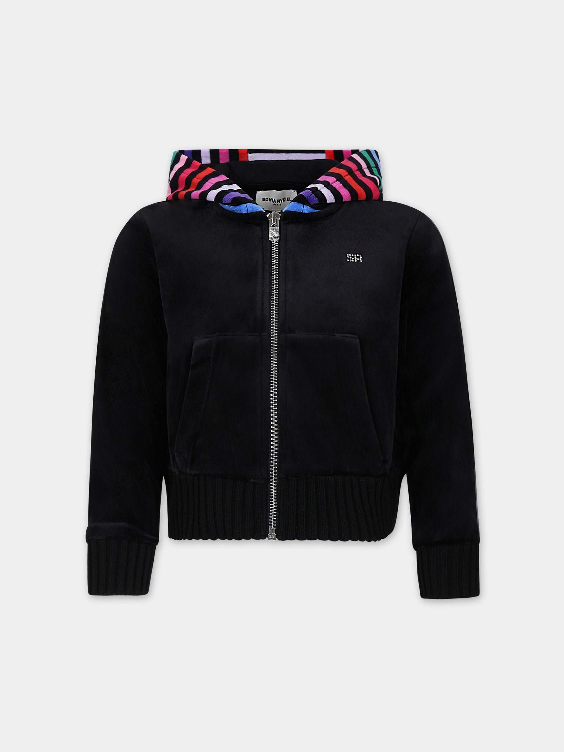 Felpa nera con cappuccio per bambina,Sonia Rykiel Paris,A15033 Z44