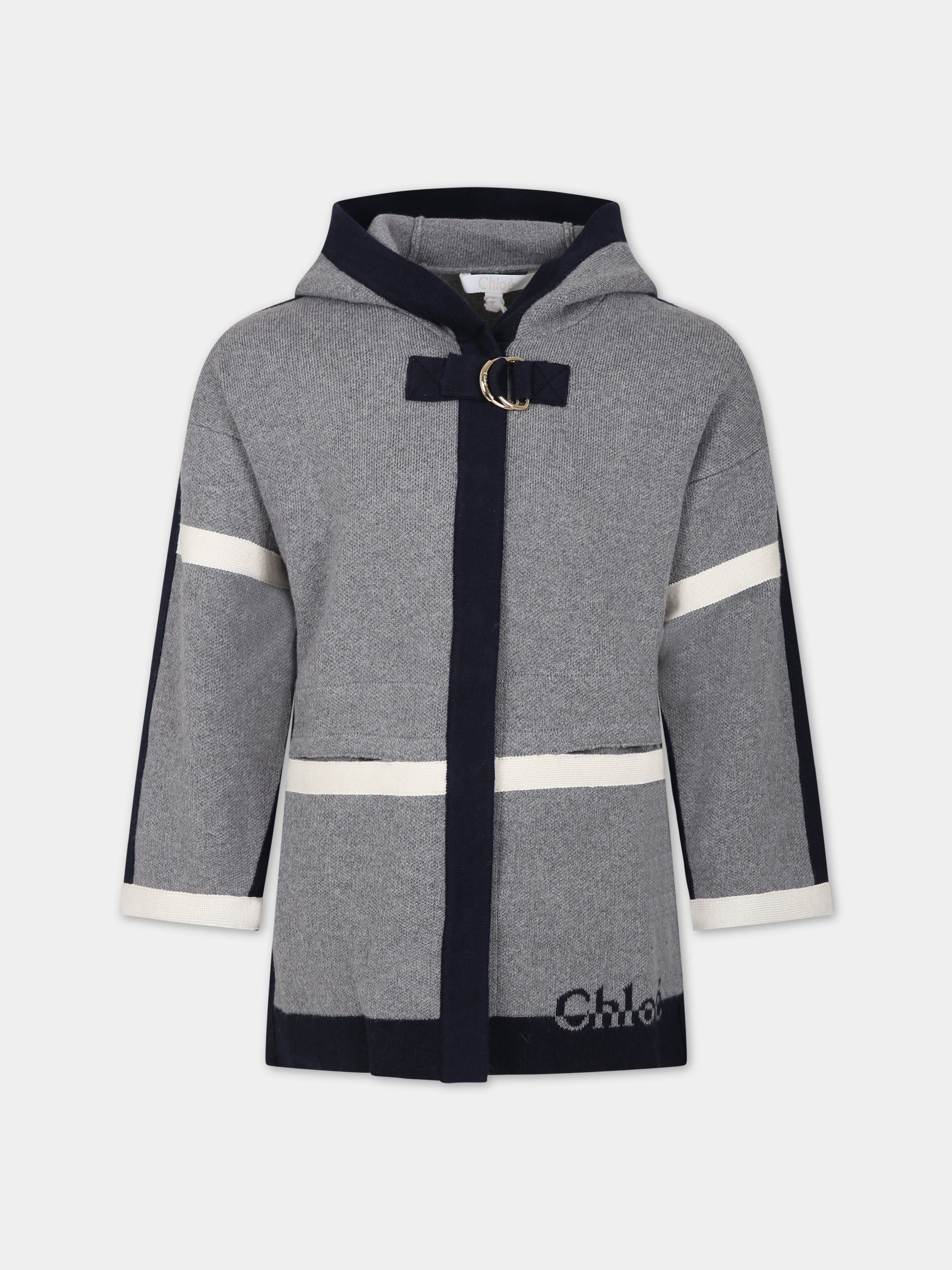 Cappotto grigio con logo per bambina,Chloé Kids,C16444 A38