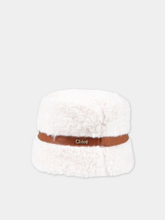 Cappello avorio con logo per bambina,Chloé Kids,C11673 148