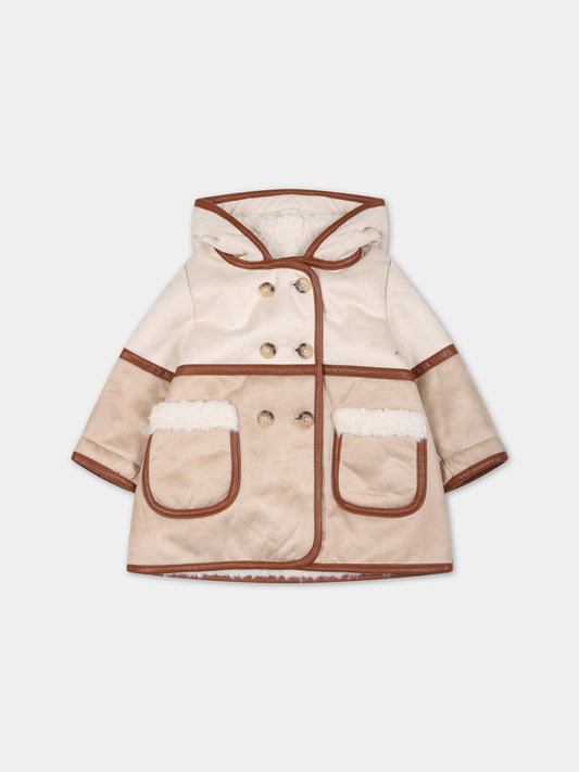 Cappotto beige per neonata con logo,Chloé Kids,C06148 231