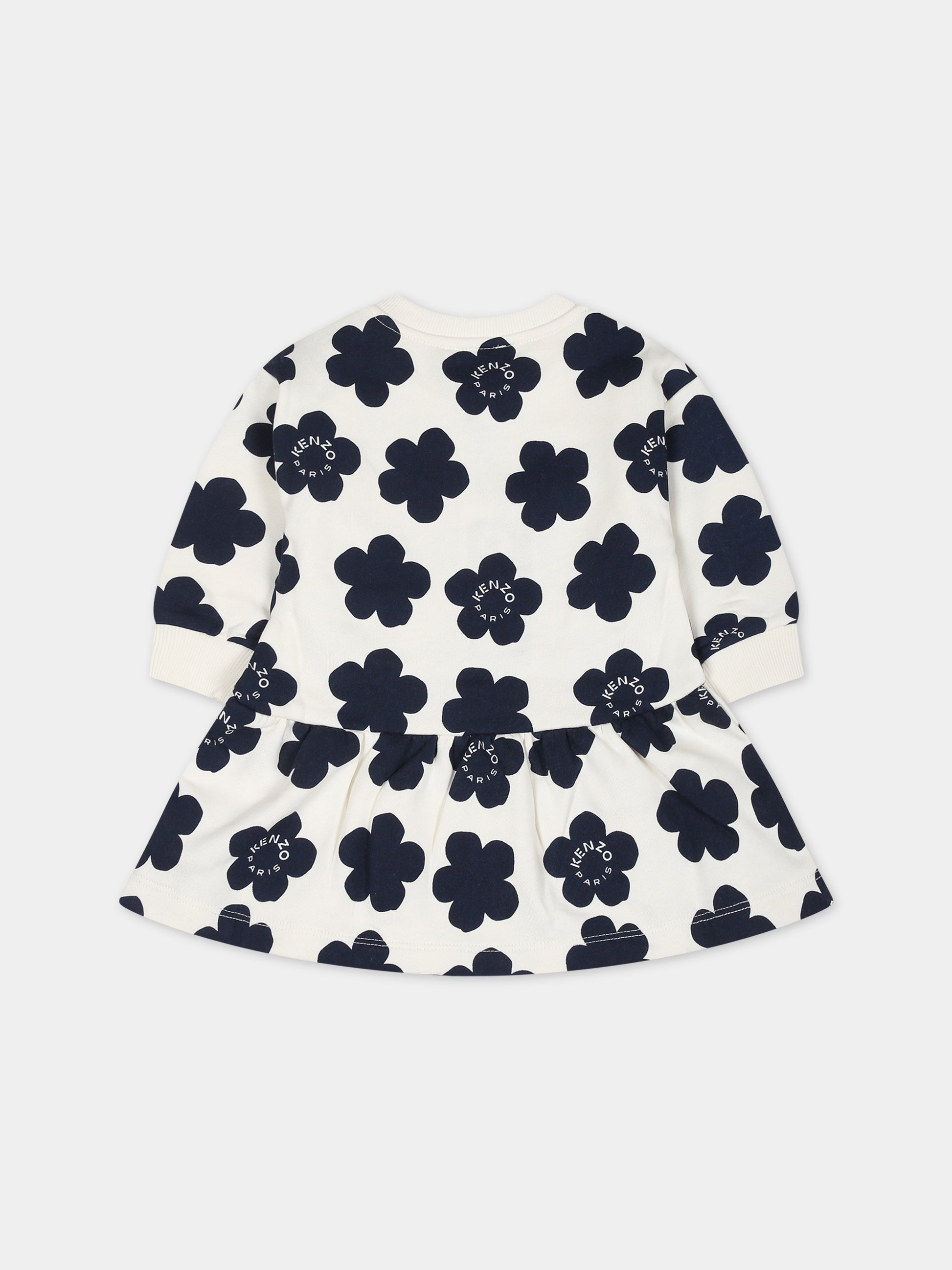 Vestito bianco per neonata con logo e fiori,Kenzo Kids,K02107 12P