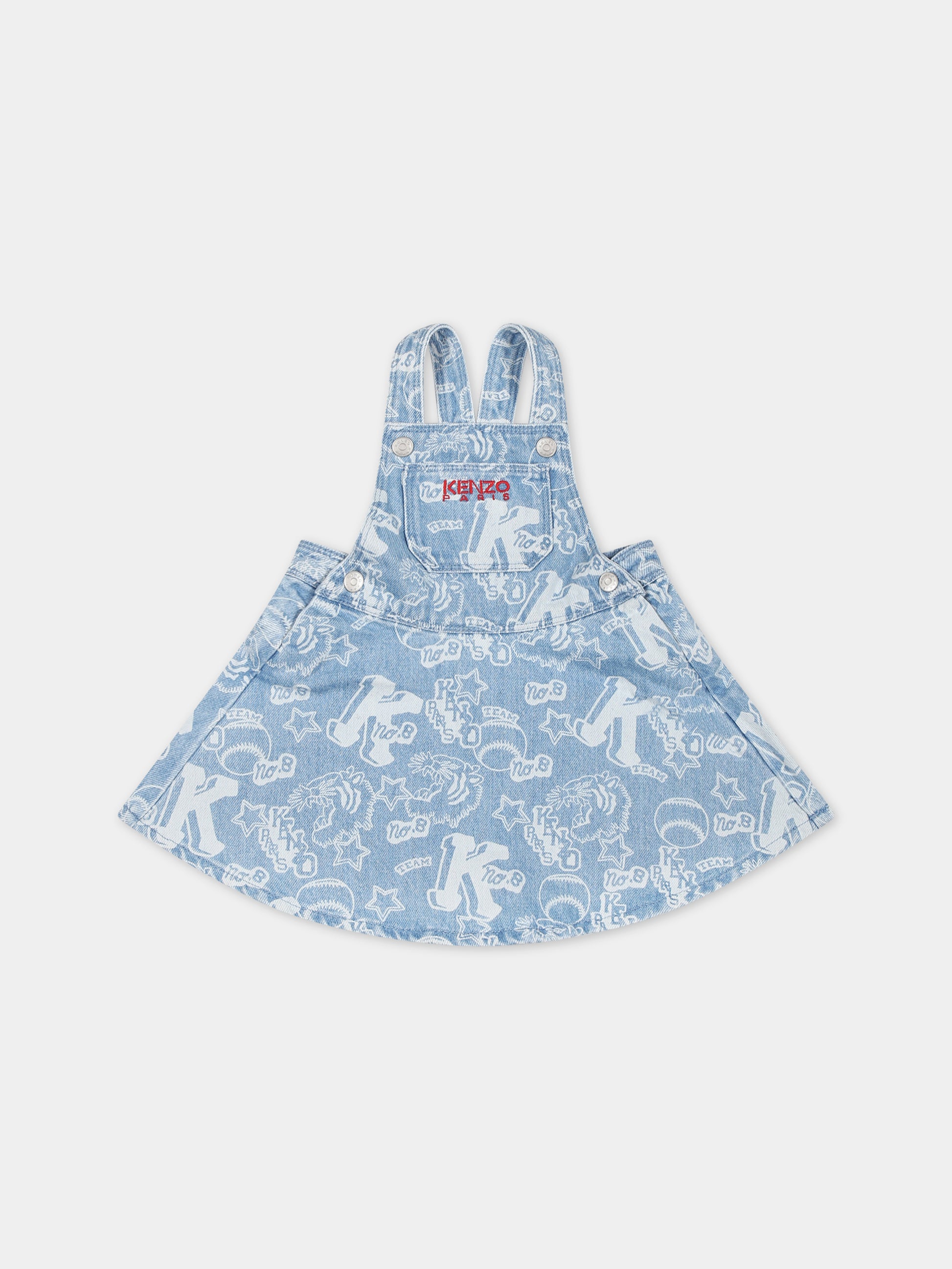Salopette per neonata in denim con logo,Kenzo Kids,K02102 Z74