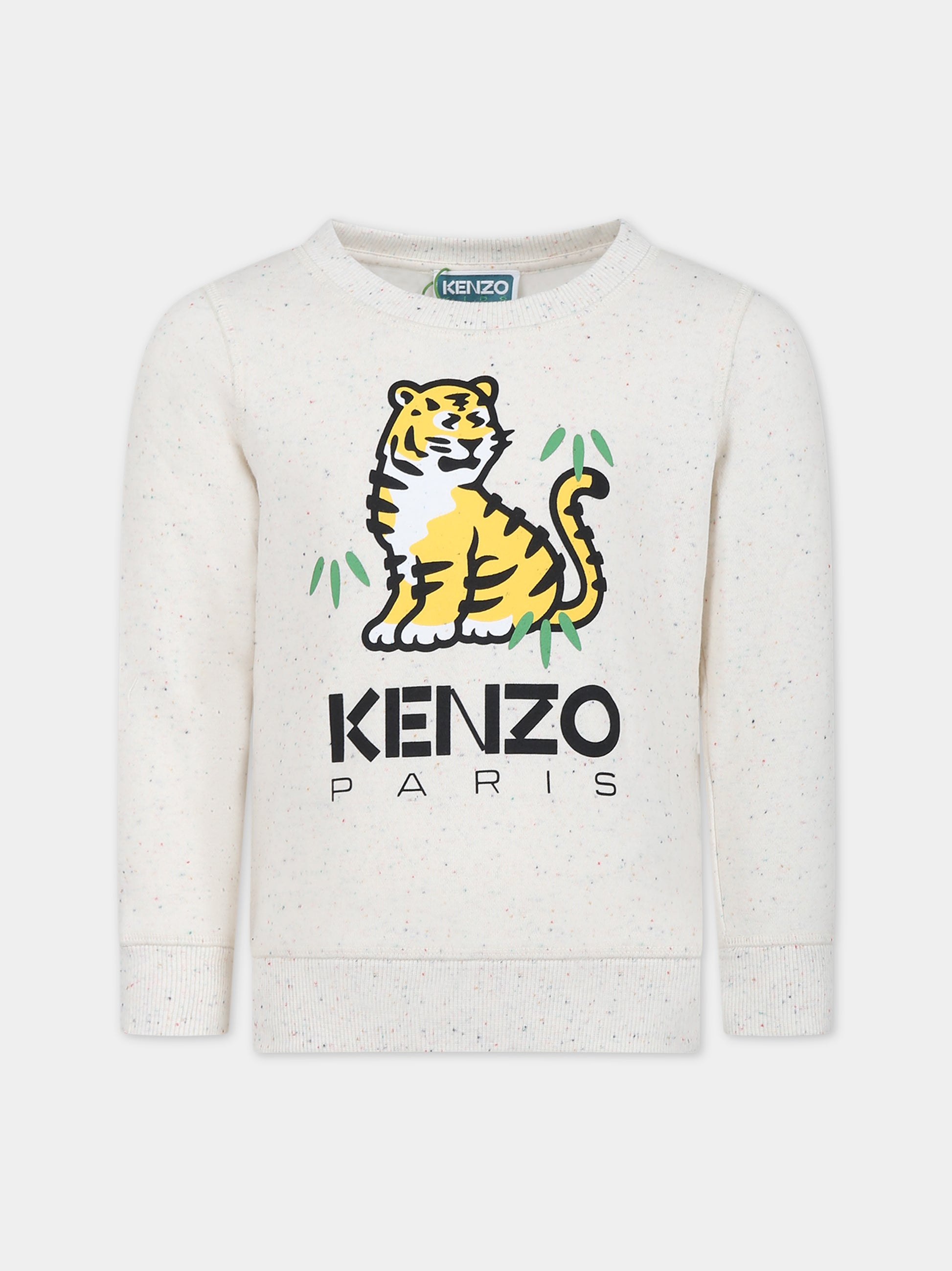 Felpa avorio per bambini con tigre e logo,Kenzo Kids,K55012 22C