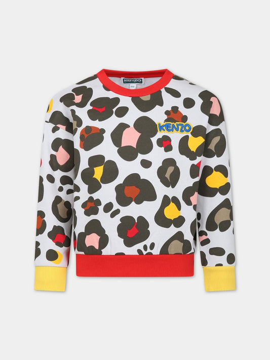 Felpa beige per bambina con logo e stampa,Kenzo Kids,K15689 261