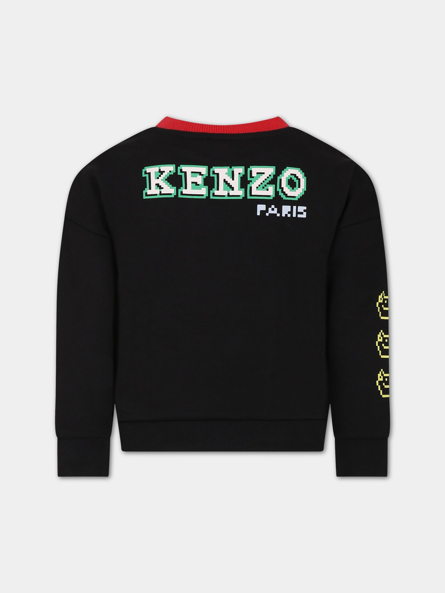 Felpa nera per bambino con animali e logo,Kenzo Kids,K15691 095