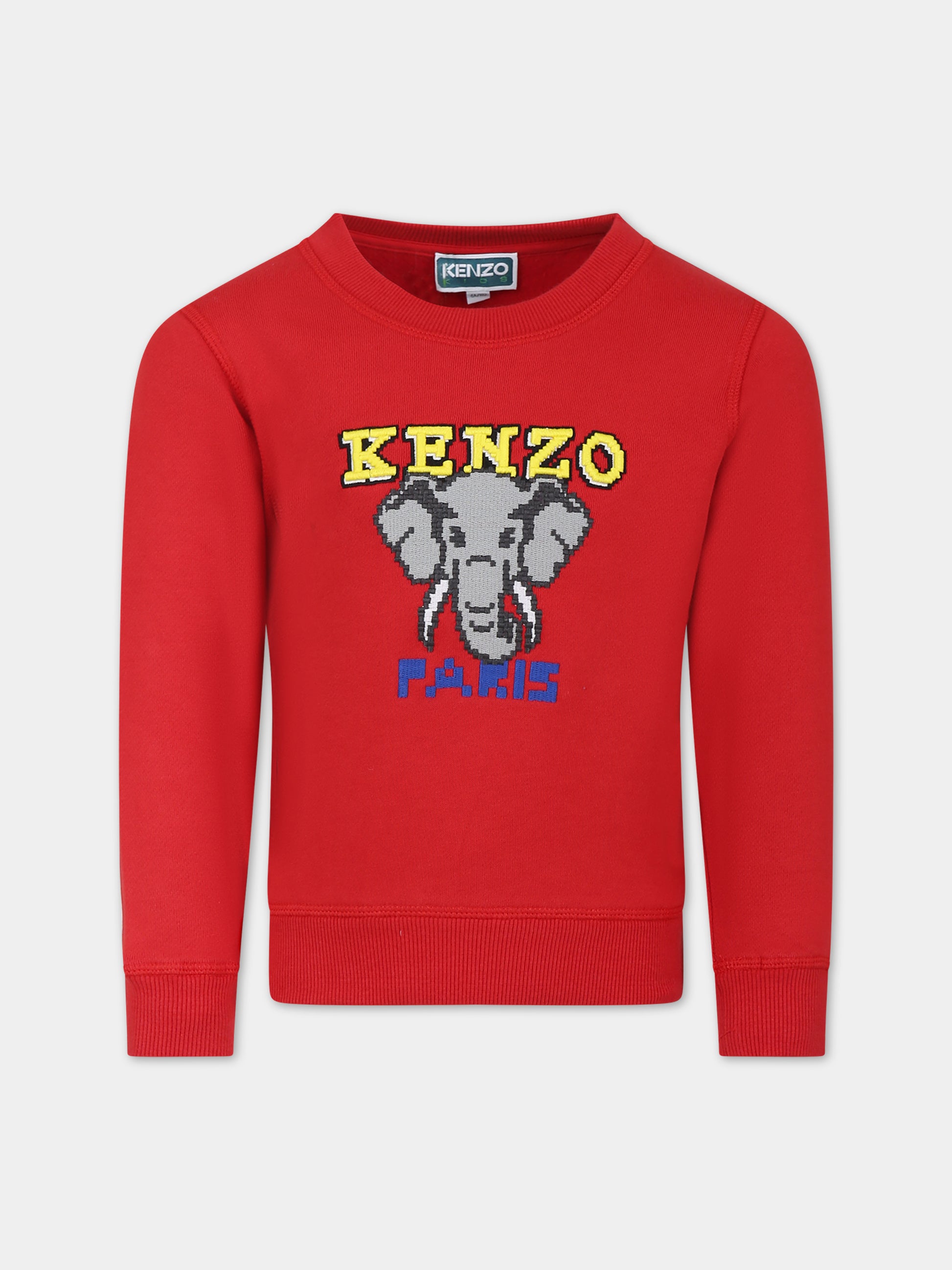 Felpa rossa per bambini con elefante e logo,Kenzo Kids,K25849 978