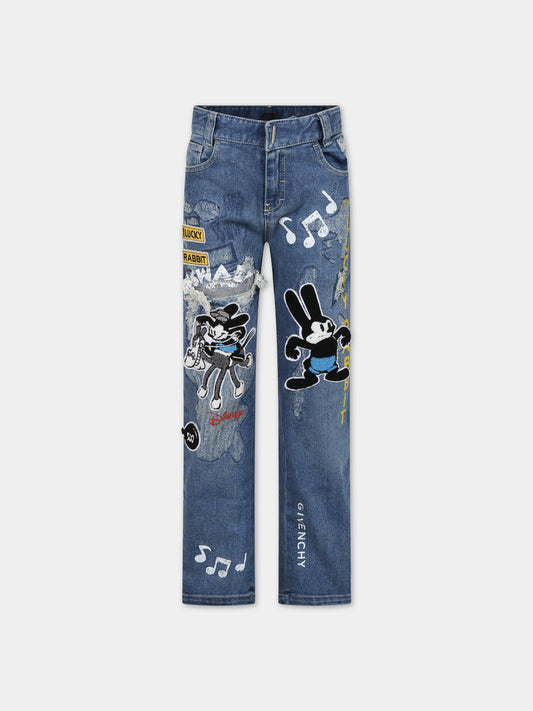Jeans in denim per bambina con Oswald the Lucky Rabbit,Givenchy Kids,H24235 Z03