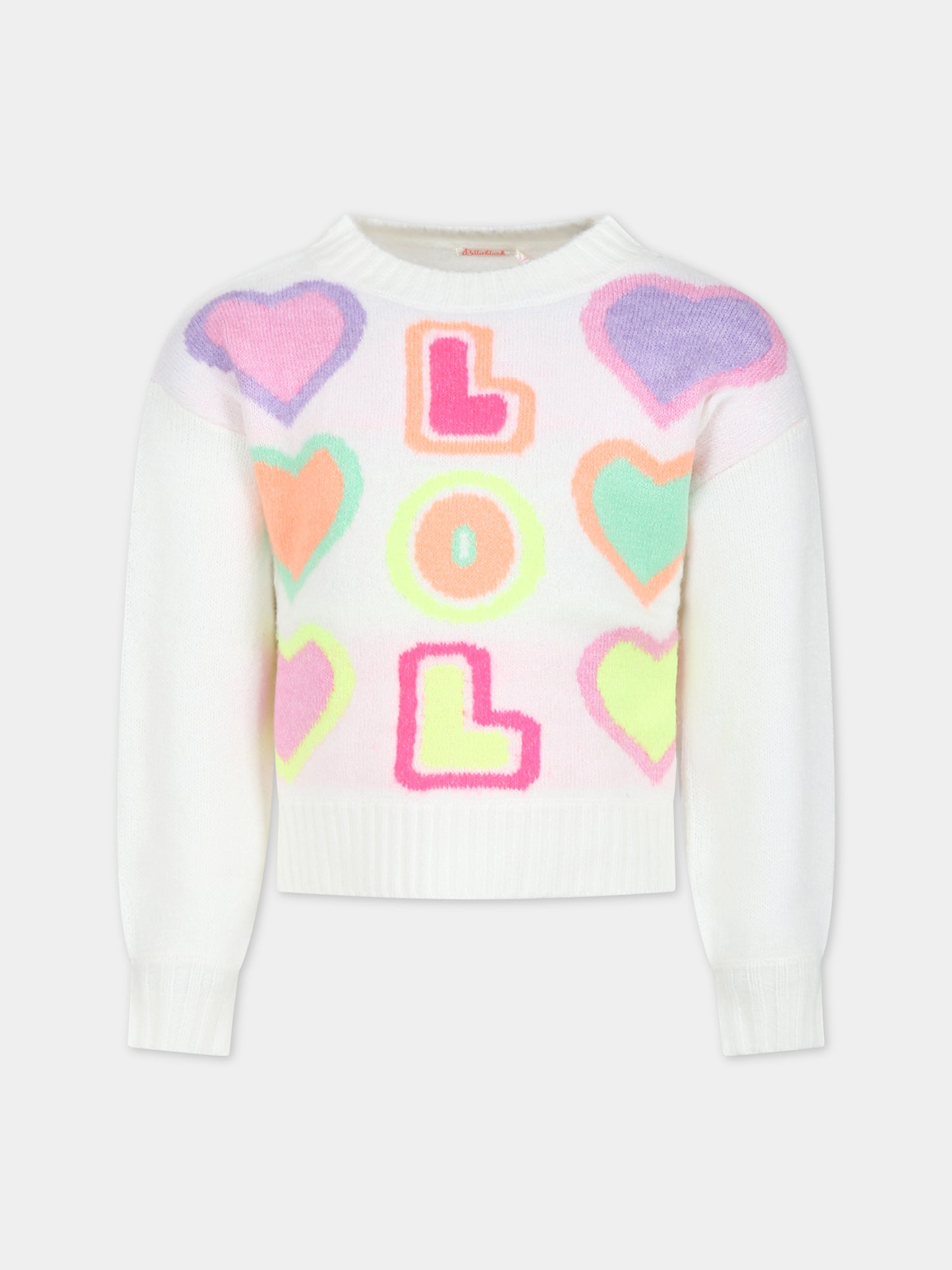 Maglione avorio con cuori per bambina,Billieblush,U15B55 121