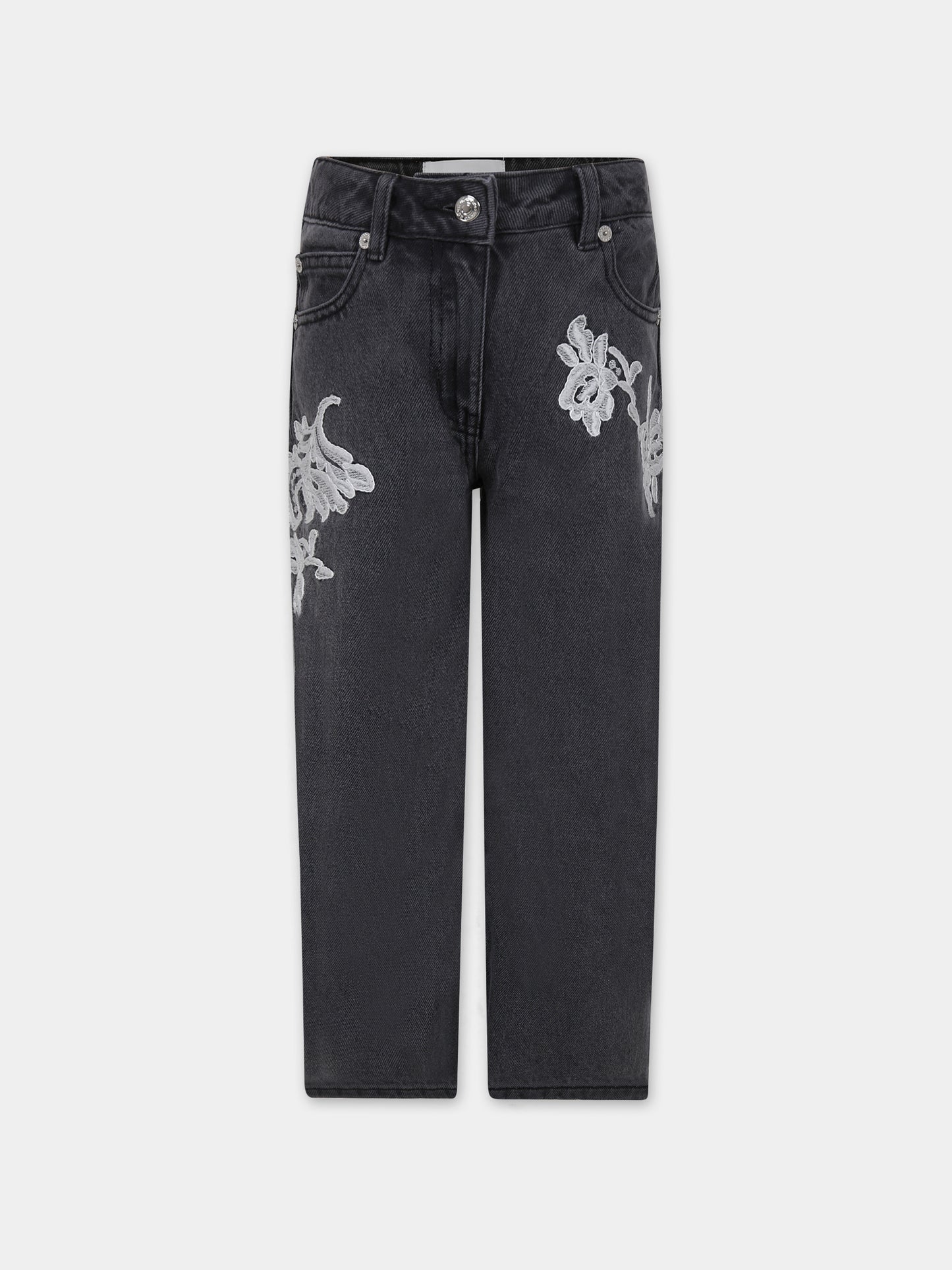 Jeans grigi per bambina con ricami,Ermanno Scervino Junior,SFPA003 C DF024 5010